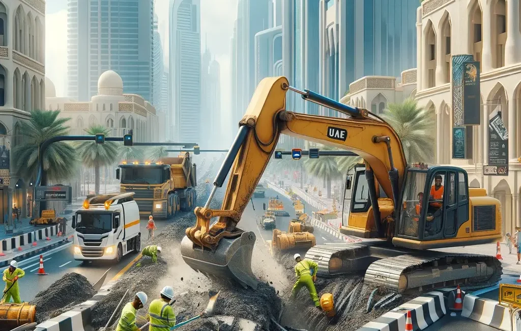 Nighttime demolition with lights and safety barriers