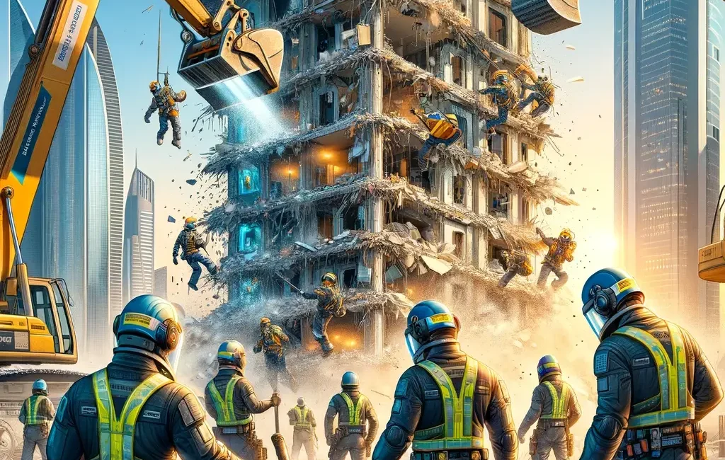 Close-up of jackhammer breaking foundation