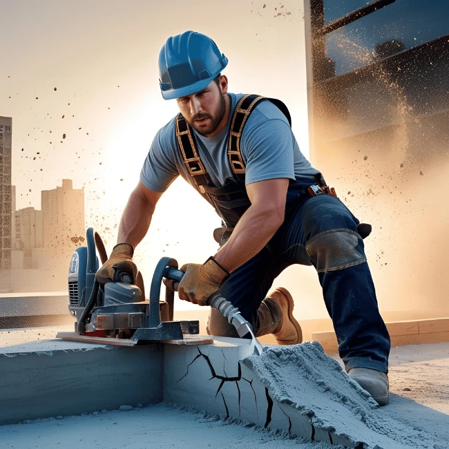 Worker using oxy-fuel torch to cut steel beams