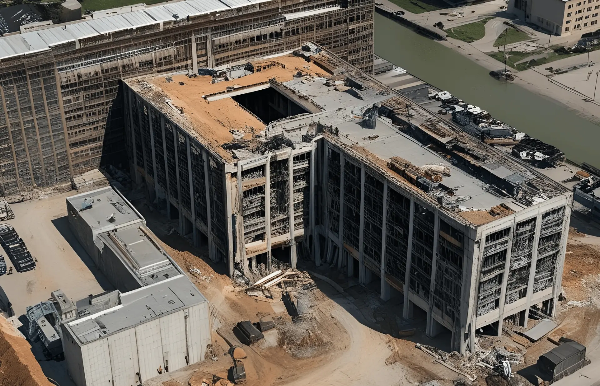 Drone view of large demolition project