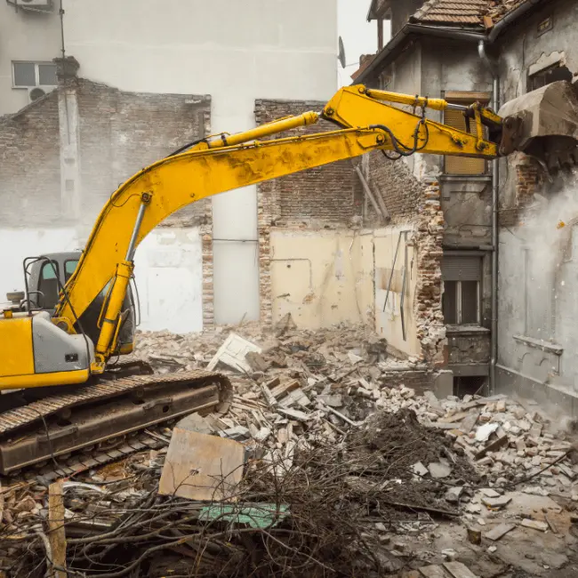 Construction barrier around active demolition site
