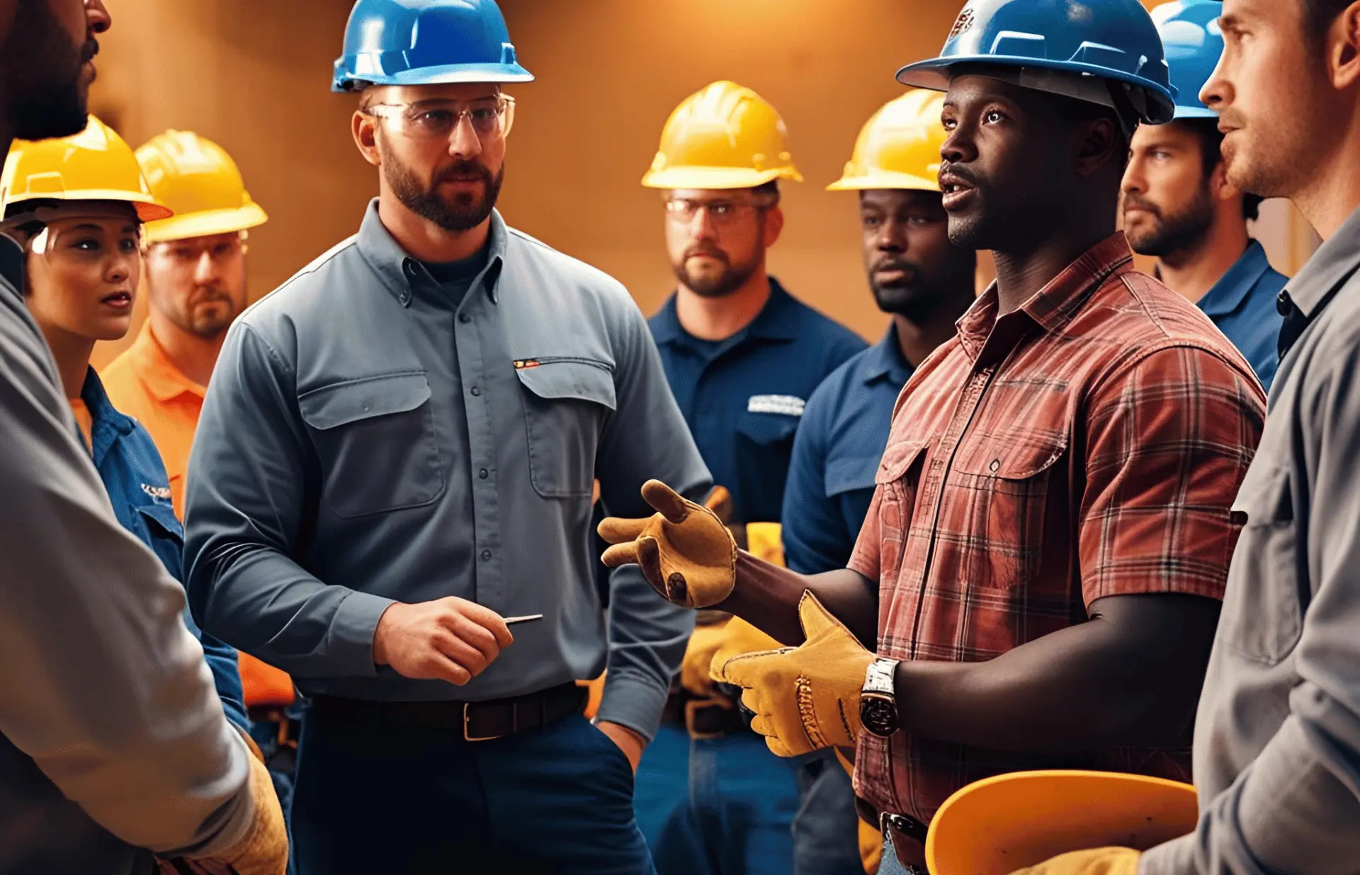 Demolition team conducting site safety briefing