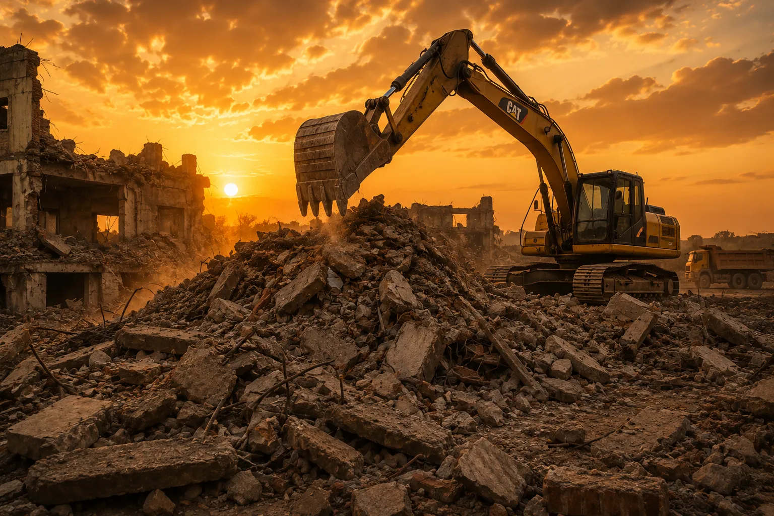 Pile of rubble after structural demolition