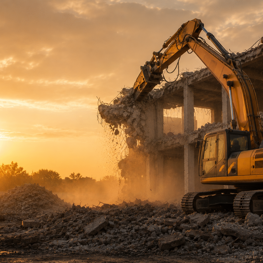 Dust control system in use during demolition