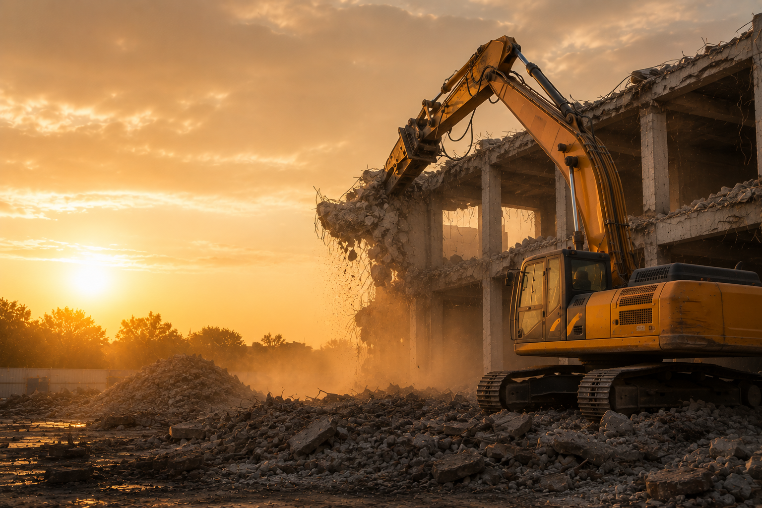 Dust control system in use during demolition